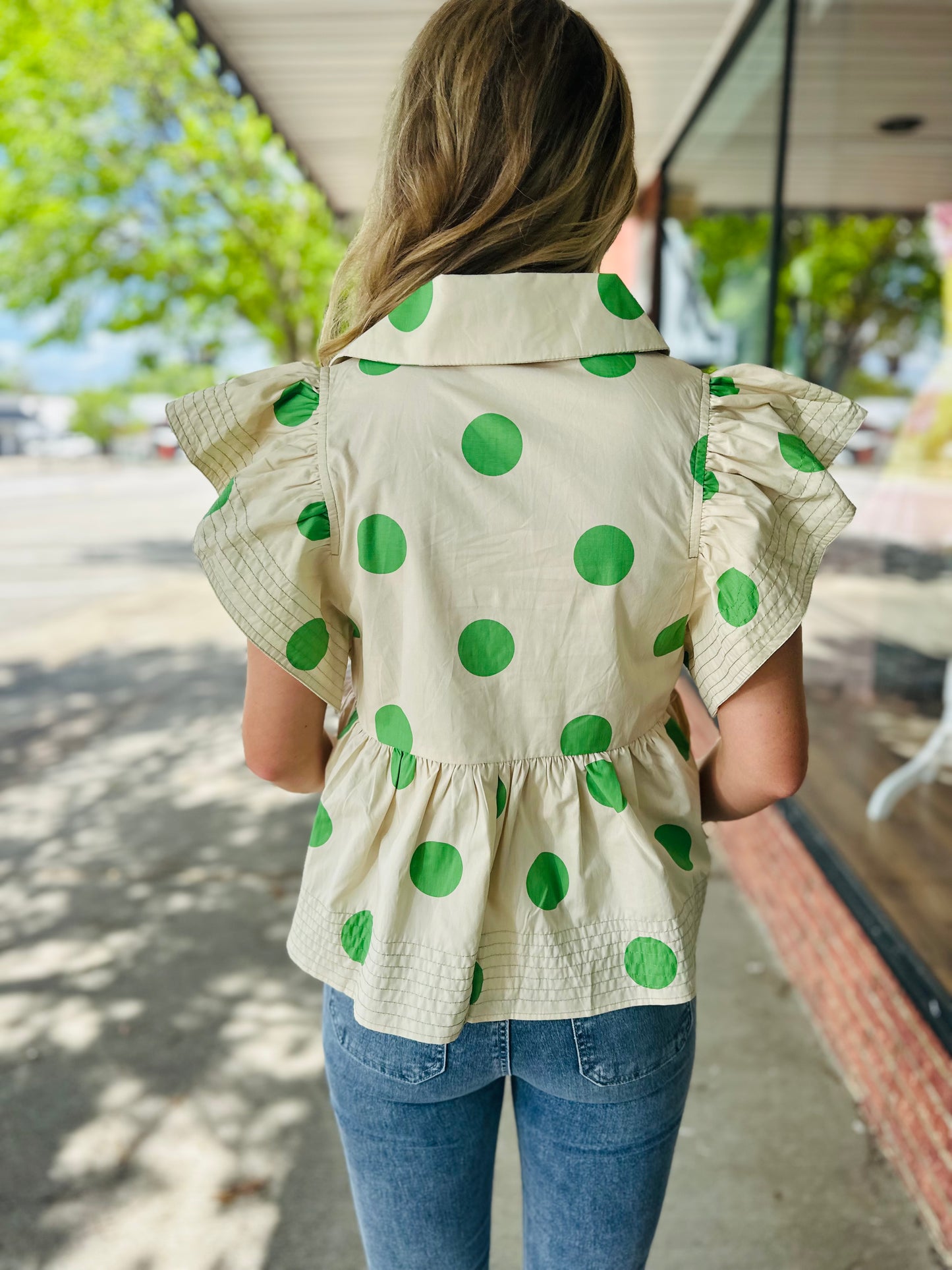 Ecru/Green Poka Dot Shirt