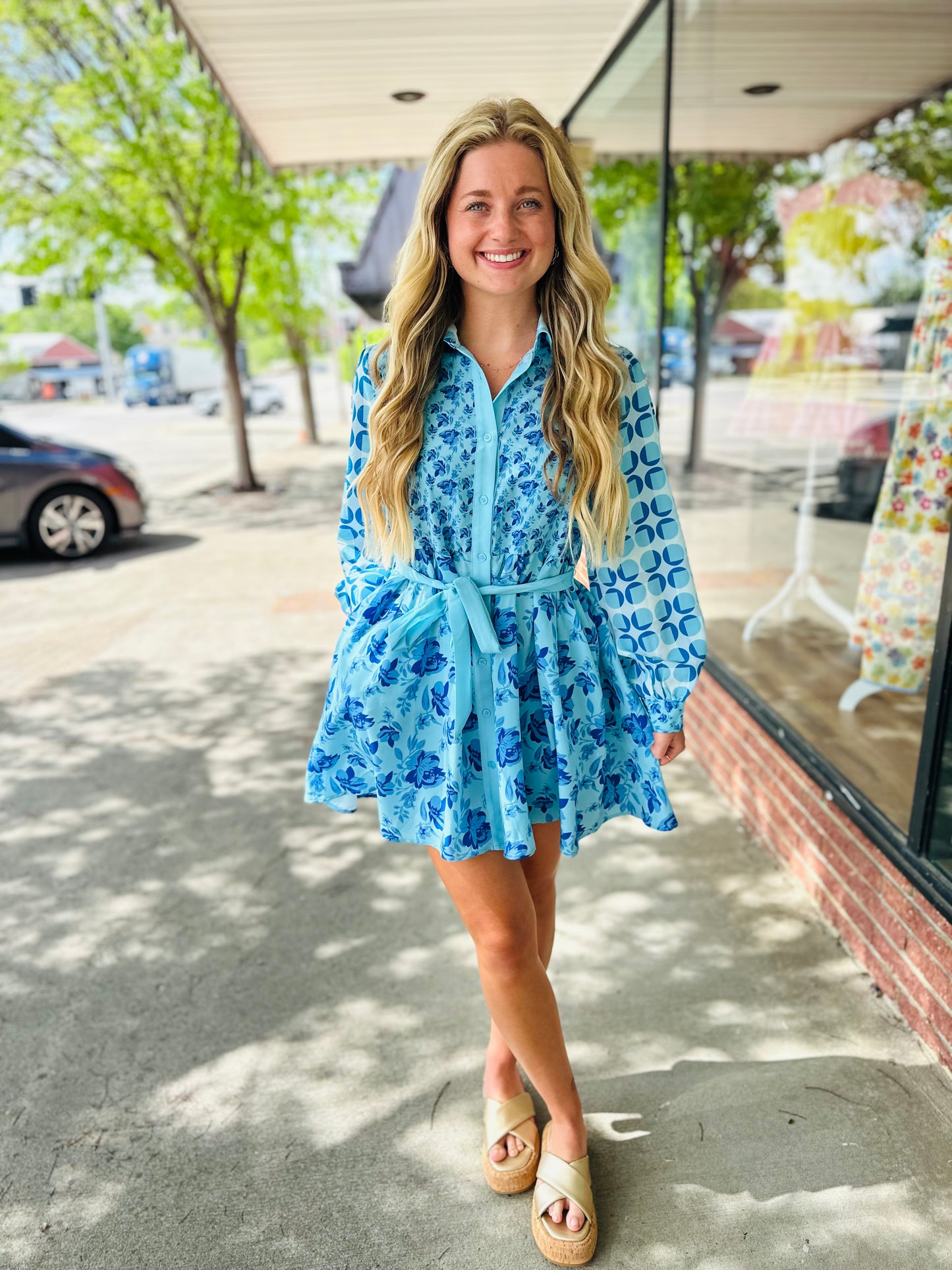 Blue Long Sleeve Dress