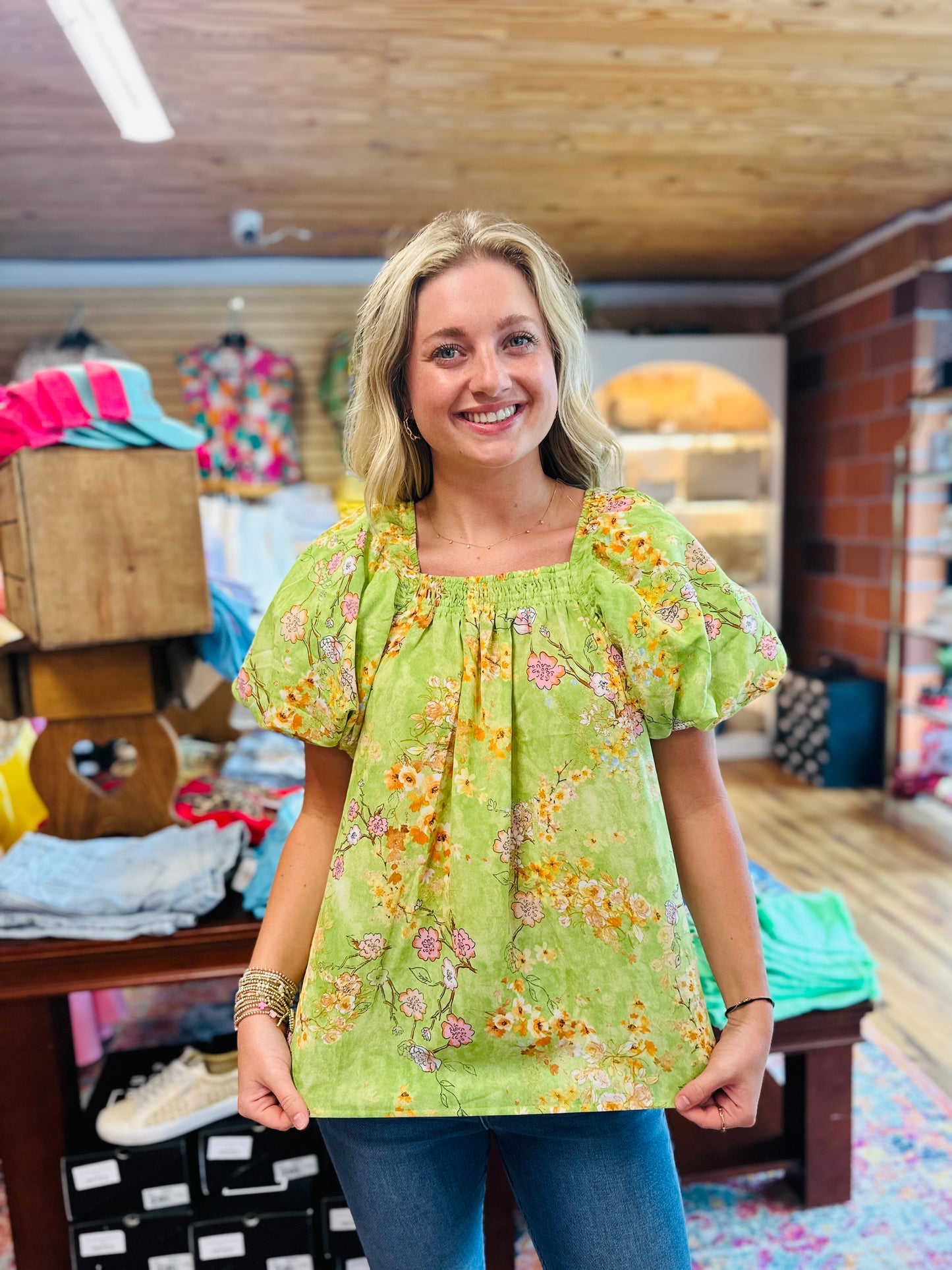 Chartreuse Puff Sleeve Top